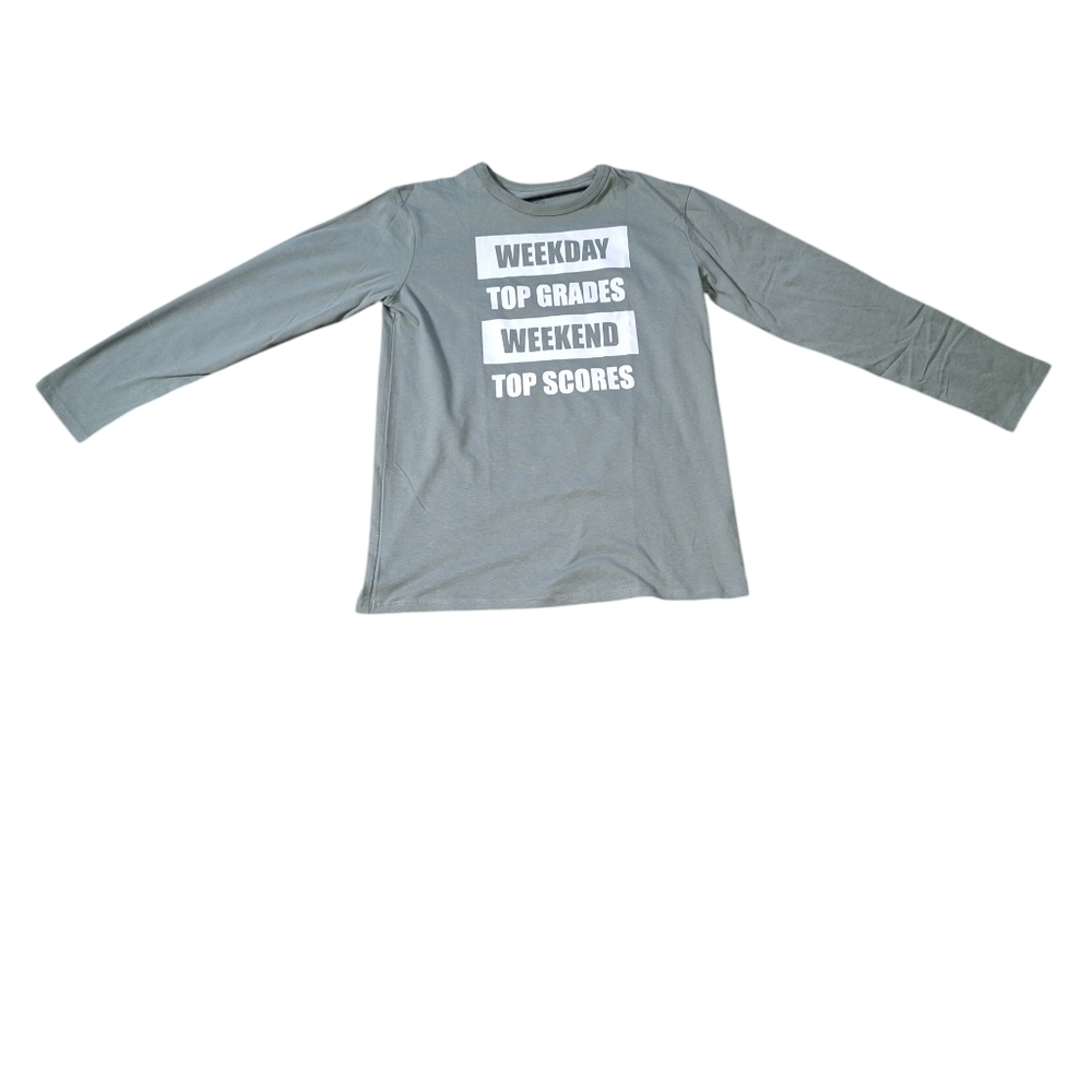 NWT Children's Place Gray Longsleeve Tshirt w/ "Week Day Top Grades, Wee.. XL 14